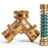 Hourleey 2 Way Hose Splitter Brass 3/4 Inch Garden Watering-1