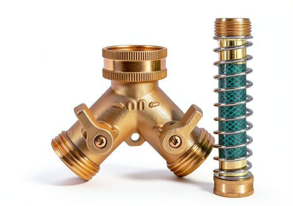 Hourleey 2 Way Hose Splitter Brass 3/4 Inch Garden Watering-1