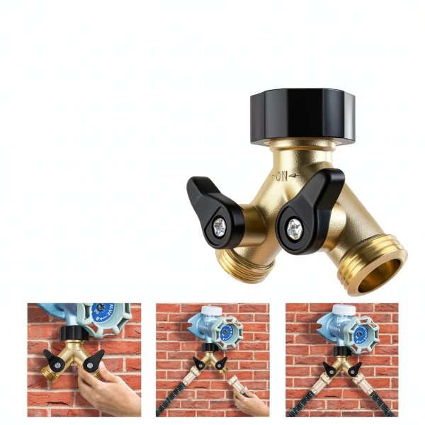 2 Way Water Splitter Brass DBR Tech Garden Hose Attachment-2