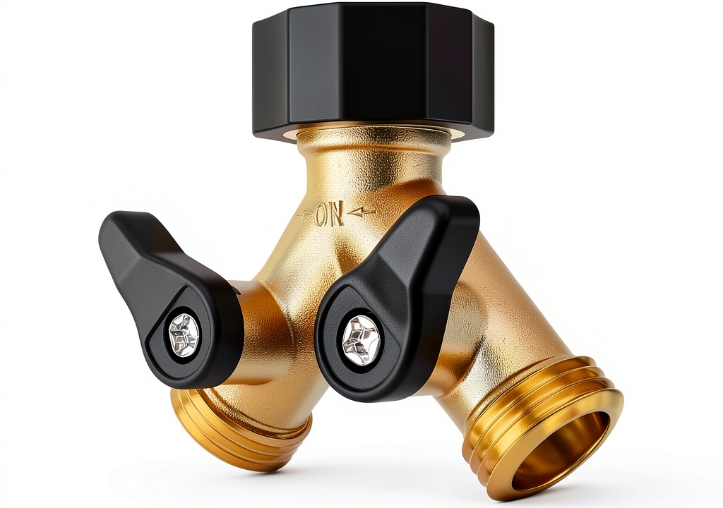 DBR Tech 2 Way Water Splitter attached to a garden faucet