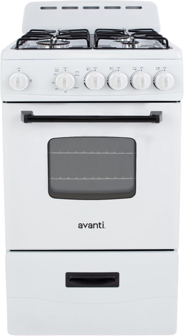 Avanti Gas Range Compact Freestanding 4 Burners White Black-0