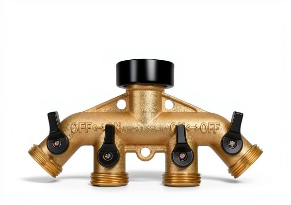 LFSEMINI Brass Garden Hose Splitter 4 Way with Protectors-4