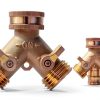 Hourleey 2 Way Hose Splitter Brass 3/4 Inch Garden Watering-2