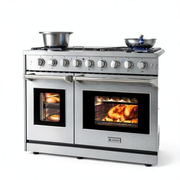 AAOBOSI Freestanding Gas Range Stainless Steel Double Oven-4