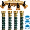 LFSEMINI Brass Garden Hose Splitter 4 Way with Protectors-0