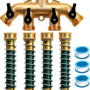 LFSEMINI Brass Garden Hose Splitter 4 Way with Protectors-0
