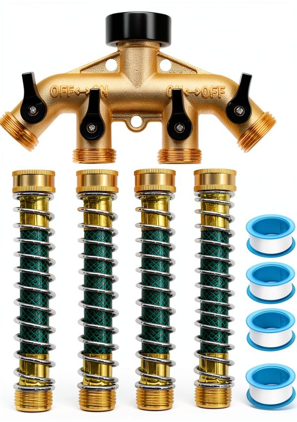 LFSEMINI Brass Garden Hose Splitter 4 Way with Protectors-0