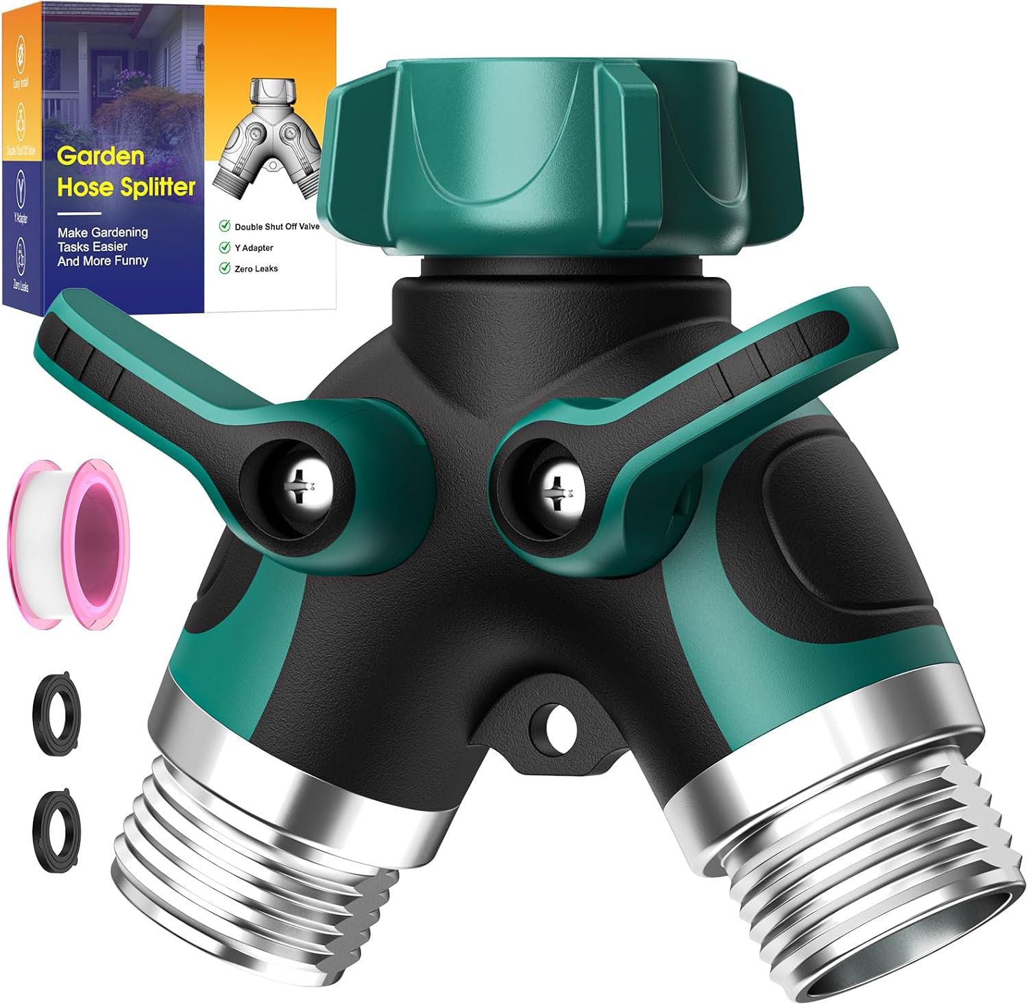 Installing BKV Garden Hose Splitter Zinc Alloy Leak Proof Dual Outlet on a wooden garden faucet