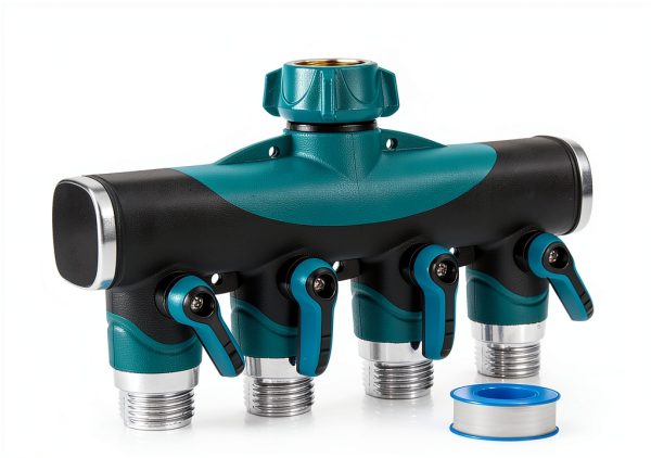 DBR Tech 4 Way Hose Splitter Zinc Metal Garden Water-0