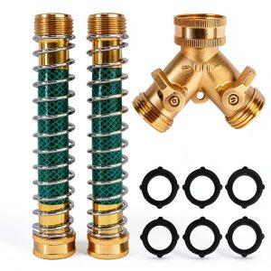 Hourleey 2 Way Hose Splitter Brass 3/4 Inch Garden Watering-0