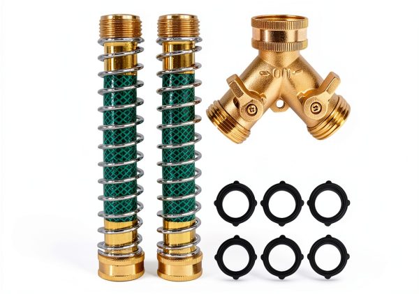 Hourleey 2 Way Hose Splitter Brass 3/4 Inch Garden Watering-0