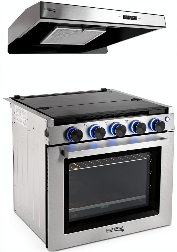 RecPro RV Stove Gas Range Freestanding Black Silver-0