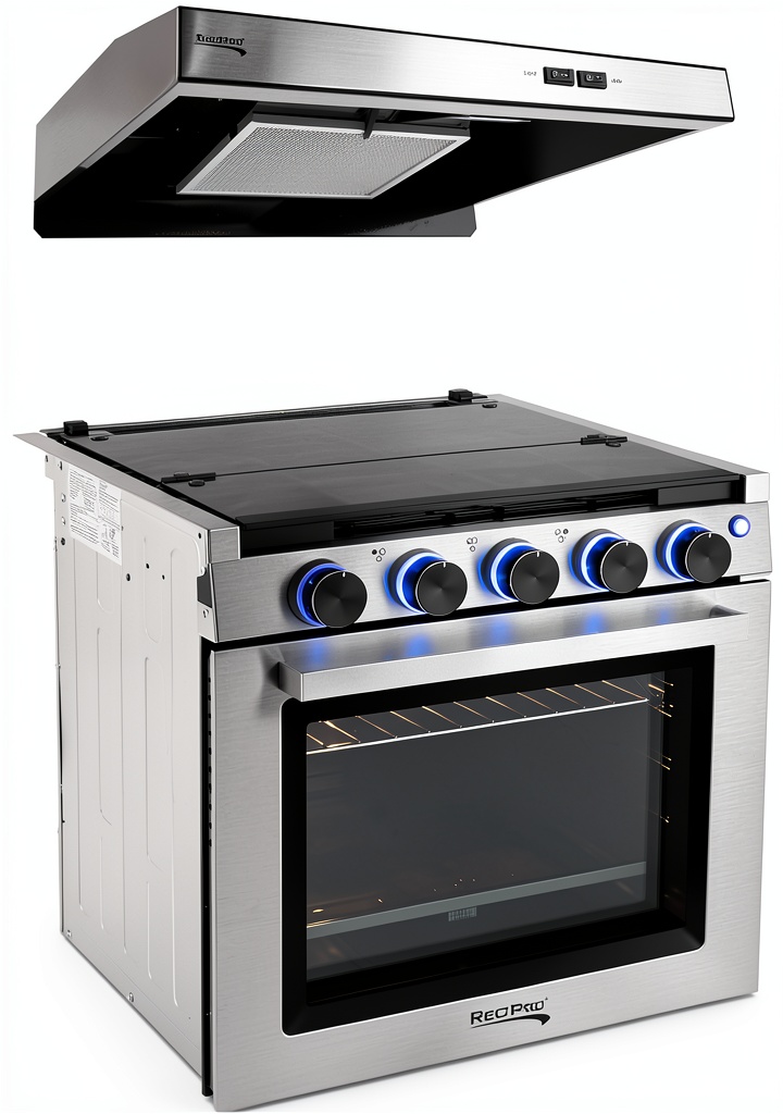 Installing RecPro RV Stove Gas Range Freestanding Black Silver on a wooden desk