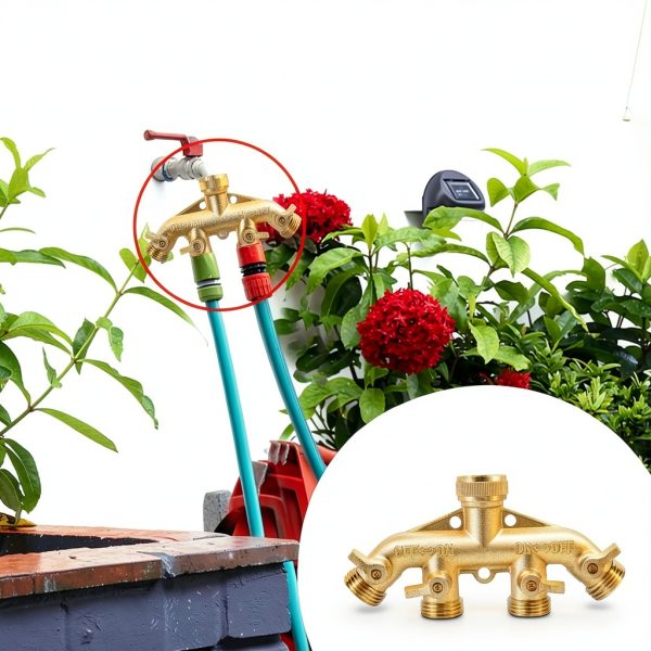 Garden Hose Splitter Brass 4 Way Hourleey Durable Water-5