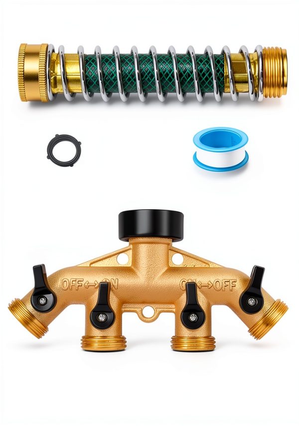 LFSEMINI Brass Garden Hose Splitter 4 Way with Protectors-1