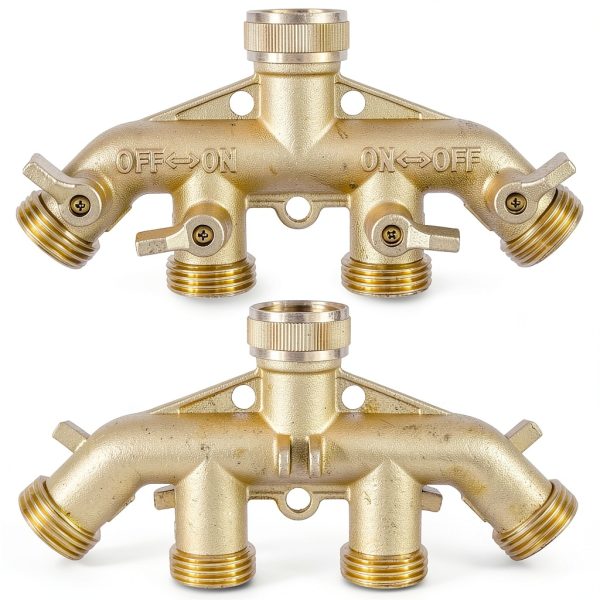 Garden Hose Splitter Brass 4 Way Hourleey Durable Water-2