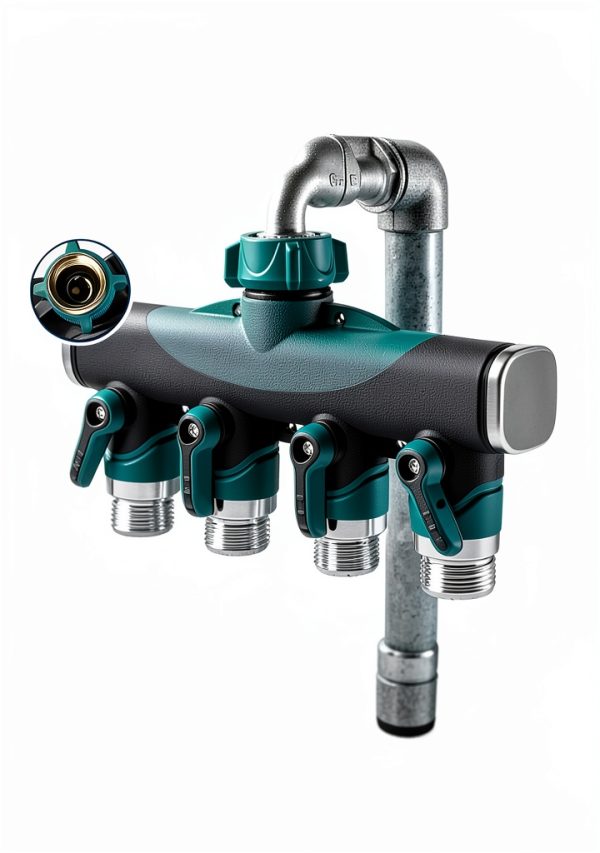 DBR Tech 4 Way Hose Splitter Zinc Metal Garden Water-2