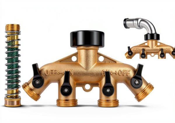 LFSEMINI Brass Garden Hose Splitter 4 Way with Protectors-2