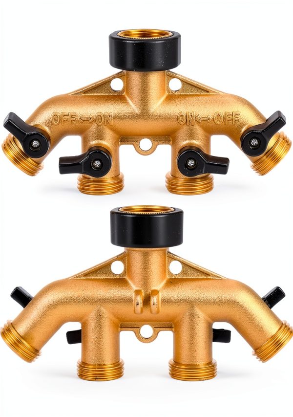 Sanpaint 4 Way Brass Garden Hose Splitter Adapter Valve-2