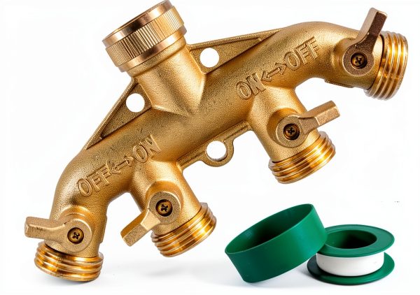 Garden Hose Splitter Brass 4 Way Hourleey Durable Water-0