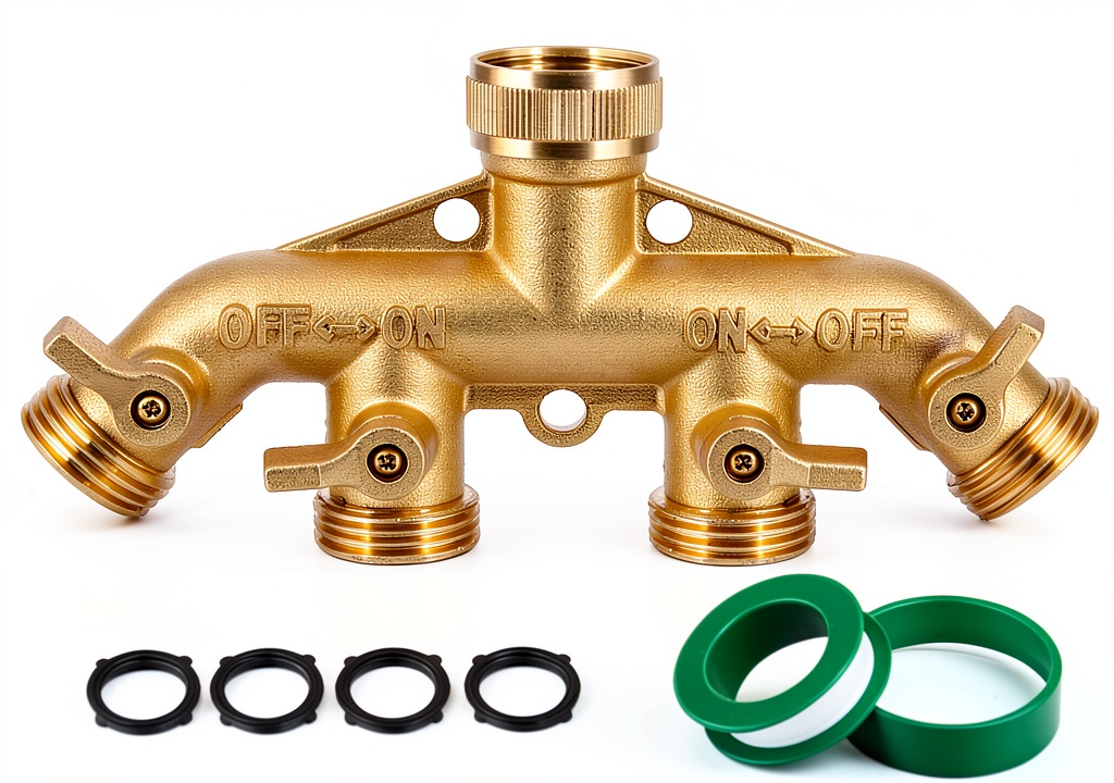 Installing Triumpeek Brass ABS 4 Way Garden Hose Splitter on a wooden workbench