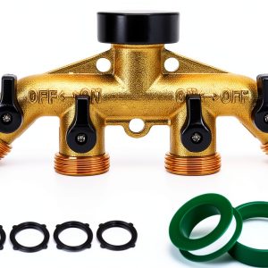 MAGGIFT Brass Hose Splitter 4 Way Adapter Solid Brass-0
