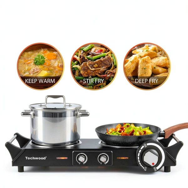 Techwood Ceramic Cooktop Portable Double Burner Electric-1