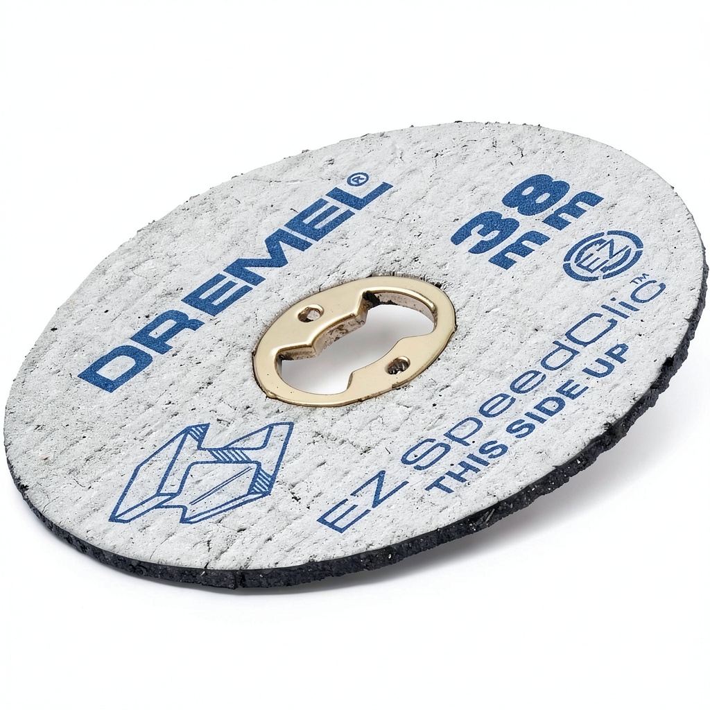 Installing Bosch Dremel SpeedClic Metal Cutting Wheels 38mm 12‑Pack SC456B on a wooden desk