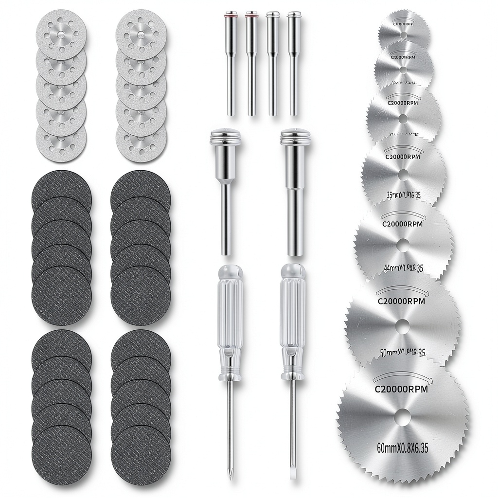 Installing Cutting Wheel Set 45 Piece Rotary Kit by gupawix with Diamond Wheels on a wooden desk