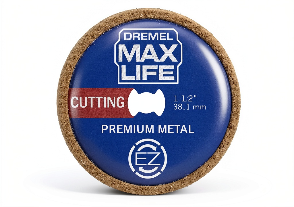 Installing Dremel EZ506HP Max Life Premium Metal Cutting Wheel 1-1/2 inch Fine on a wooden workbench